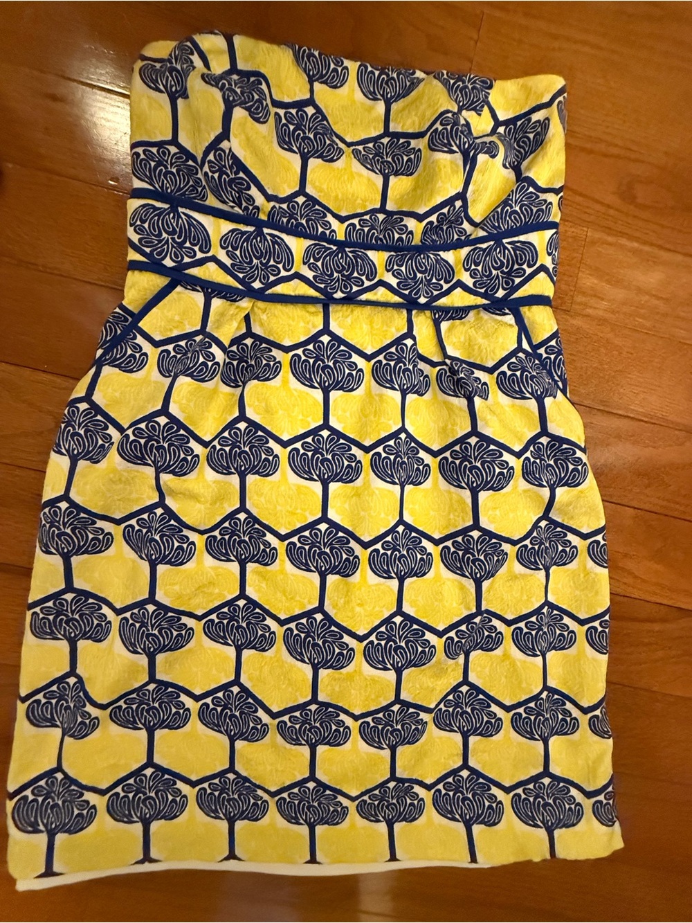 Jade Melody Tam Strapless Yellow and Blue Patterned Summer Dress